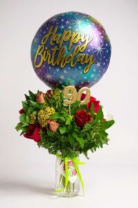 EVERY AGE AVAILABLE ALL THREE ITEMS INCLUDED BALLOON AND SEASONAL FLORIST CHOICE VASE
